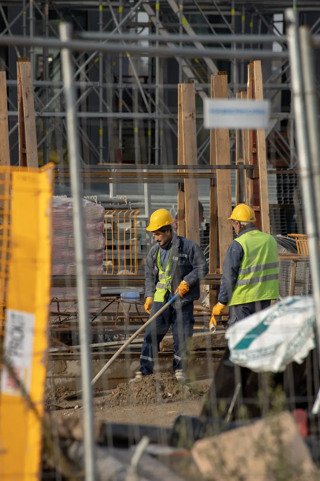 Construction team working on an active building site
